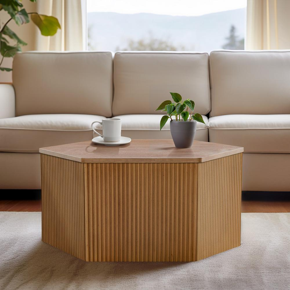 Fluted Hexagon Coffee Table, Natural