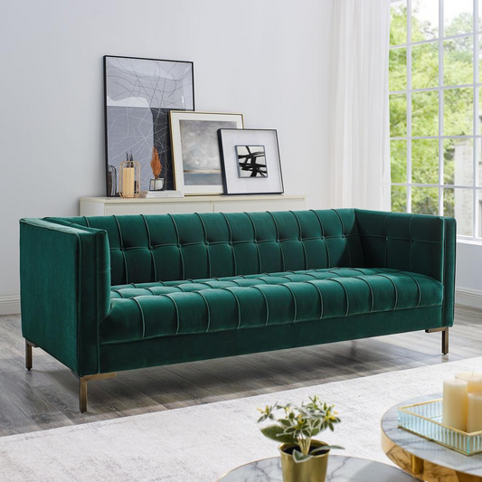 Isaac Channel Stitch Velvet Sofa, Green