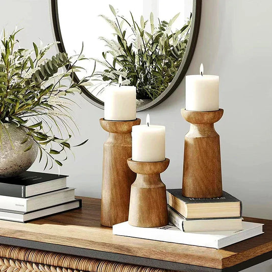 Wooden Candlestick Holders, 3pcs